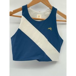 Tracksmith Crop Tank Top Bell Lap Women Medium Blue Ivory Running Workout